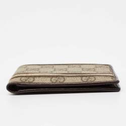 Gucci Beige GG Supreme Canvas and Leather Web Bifold Wallet