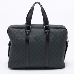 Pre Owned Gucci Black/Grey Guccissima Leather Laptop Bag