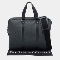 Pre Owned Gucci Black/Grey Guccissima Leather Laptop Bag