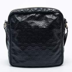 Pre Owned Gucci Black Guccissima Leather Messenger Bag