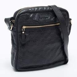 Pre Owned Gucci Black Guccissima Leather Messenger Bag