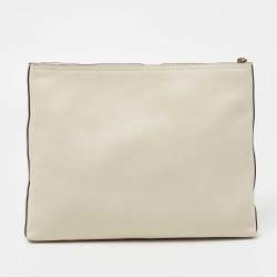 مملوكة مسبقًا Gucci White Leather Logo Print Zip Pouch