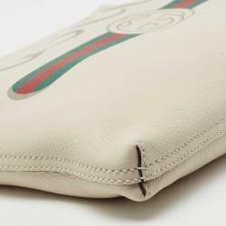 مملوكة مسبقًا Gucci White Leather Logo Print Zip Pouch