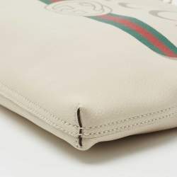 مملوكة مسبقًا Gucci White Leather Logo Print Zip Pouch