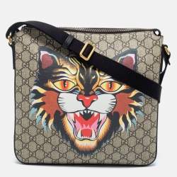 Buy Gucci Black GG Supreme Tiger-Print Messenger Bag for MEN in Oman