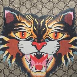 Pre Owned Gucci Beige/Black GG Supreme Canvas And Leather Angry Cat Print Flat Messenger Bag