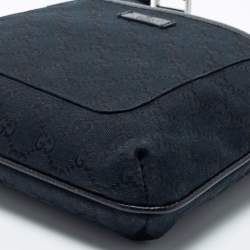 Gucci Black GG  Canvas And Leather Flat Messenger Bag