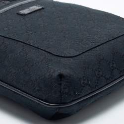 Gucci Black GG  Canvas And Leather Flat Messenger Bag