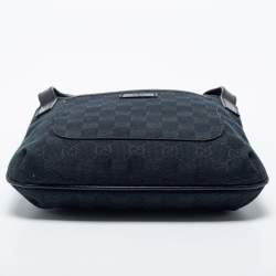 Gucci Black GG  Canvas And Leather Flat Messenger Bag