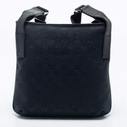 Gucci Black GG  Canvas And Leather Flat Messenger Bag