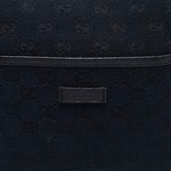 Gucci Black GG  Canvas And Leather Flat Messenger Bag