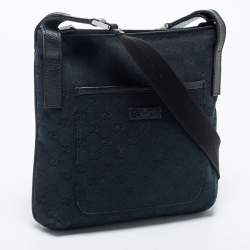 Gucci Black GG  Canvas And Leather Flat Messenger Bag
