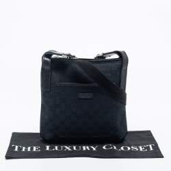Gucci Black GG  Canvas And Leather Flat Messenger Bag