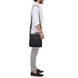 Gucci Black GG  Canvas And Leather Flat Messenger Bag