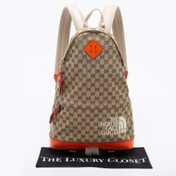 مملوكة مسبقًا Gucci X The North Face Beige/Orange GG Canvas And Leather Backpack