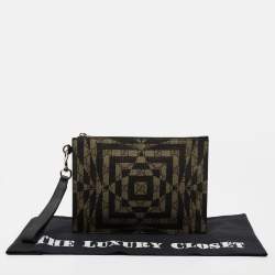 Gucci Beige/Black GG Supreme Canvas Wristlet Pouch