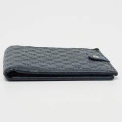 Pre Owned Gucci Navy Blue Microguccissima Leather Bifold Wallet