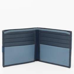 Pre Owned Gucci Navy Blue Microguccissima Leather Bifold Wallet