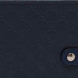 Pre Owned Gucci Navy Blue Microguccissima Leather Bifold Wallet