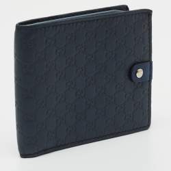 Pre Owned Gucci Navy Blue Microguccissima Leather Bifold Wallet