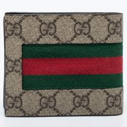 Gucci Beige GG Supreme Canvas Web Bifold Wallet 