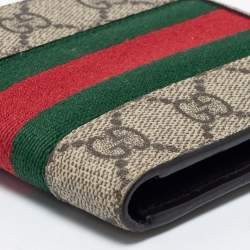 Gucci Beige GG Supreme Canvas Web Bifold Wallet 