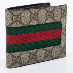 Gucci Beige GG Supreme Canvas Web Bifold Wallet 