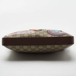 Pre Owned Gucci Beige/Brown Embroidered GG Supreme Canvas Medium Courrier Flat Messenger Bag