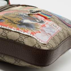 Pre Owned Gucci Beige/Brown Embroidered GG Supreme Canvas Medium Courrier Flat Messenger Bag
