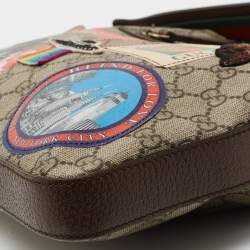 Pre Owned Gucci Beige/Brown Embroidered GG Supreme Canvas Medium Courrier Flat Messenger Bag