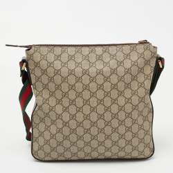 Pre Owned Gucci Beige/Brown Embroidered GG Supreme Canvas Medium Courrier Flat Messenger Bag