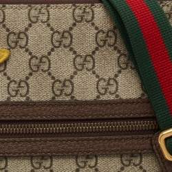 Pre Owned Gucci Beige/Brown Embroidered GG Supreme Canvas Medium Courrier Flat Messenger Bag