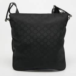 Pre Owned Gucci Black GG Nylon Small Flat Messenger bag