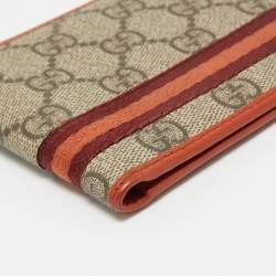 Gucci Beige/Orange GG Supreme Canvas Web Bifold Wallet