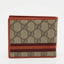 Gucci Beige/Orange GG Supreme Canvas Web Bifold Wallet