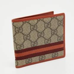 Gucci Beige/Orange GG Supreme Canvas Web Bifold Wallet