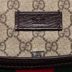 Gucci Brown/Beige GG Supremes Canvas and Leather Web Business Briefcase Bag