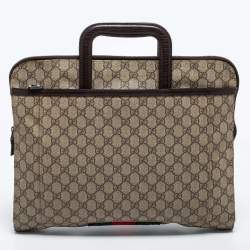 Gucci Brown/Beige GG Supremes Canvas and Leather Web Business Briefcase Bag
