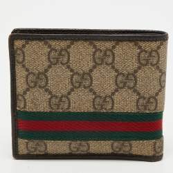 Gucci Beige/Dark Brown GG Supreme Canvas Web Bifold Wallet