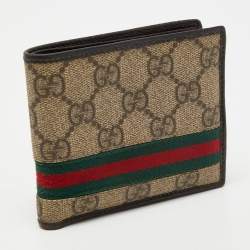Gucci Beige/Dark Brown GG Supreme Canvas Web Bifold Wallet