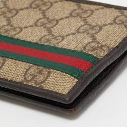 Gucci Beige/Dark Brown GG Supreme Canvas Web Bifold Wallet
