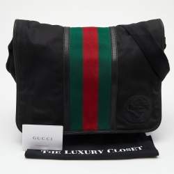 Pre Owned Gucci Black Nylon and Leather Web Double Lock Messenger Bag