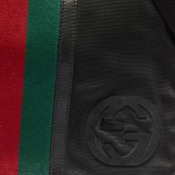 Pre Owned Gucci Black Nylon and Leather Web Double Lock Messenger Bag