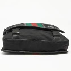 Pre Owned Gucci Black Nylon and Leather Web Double Lock Messenger Bag