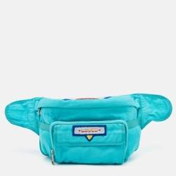 Gucci Turquoise Blue Fabric Convertible 80’s Logo Patch Belt Bag