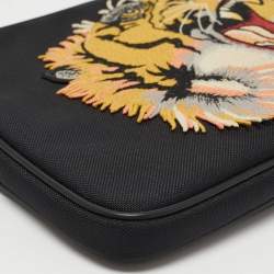 Pre Owned Gucci Black Nylon Tiger Patch Zip Pouch 