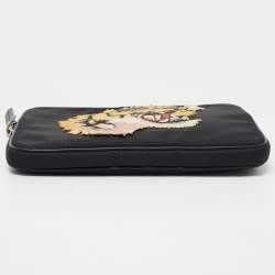 Pre Owned Gucci Black Nylon Tiger Patch Zip Pouch 