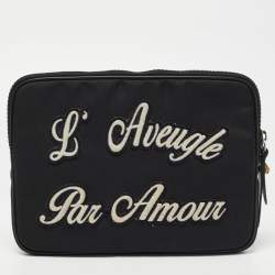 Pre Owned Gucci Black Nylon Tiger Patch Zip Pouch 