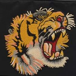 Pre Owned Gucci Black Nylon Tiger Patch Zip Pouch 
