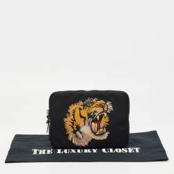 Pre Owned Gucci Black Nylon Tiger Patch Zip Pouch 
